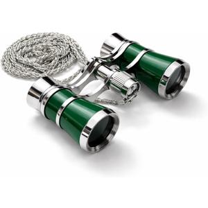 Opera Glasses Binoculars,3X25 Theater Binoculars with Foldable Handle for Adults Kids Women,Small Portable Opera Glasses for Theater and Concert Viewing (Green with Chain)