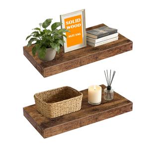35.8"L Heavy Duty Solid Wood Core Floating Shelves, Rustic Brown, Set of 2