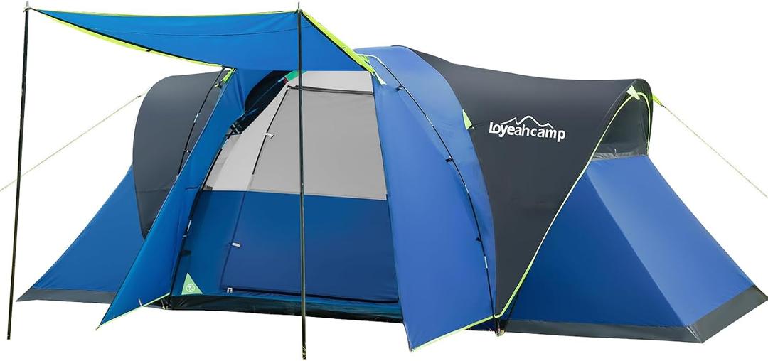 LOYEAHCAMP 8 Person Larger Extended Dome Camping Tent with 3 Rooms, Waterproof Semi-Freestanding Family Outdoor Tent with Spacious Interior and Mesh Windows