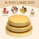 3 Piece Cake Stands Set 16'' 14'' 12'' Round Metal Cake Stands Cupcake Stand Riser Pastry Candy Display Plate for Dessert Table Wedding Event Birthday Anniversary Party (Gold)