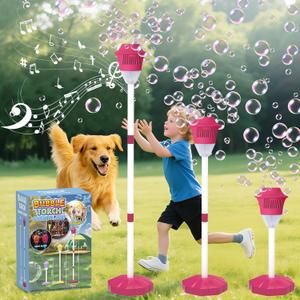Bubble Machine for Kids, Automatic Standing Bubble Maker Machine Height Adjustable Up to 47 Inches Outdoor Battery Bubble Machine with Light/Music for Toddlers Birthday Party GiftsRed