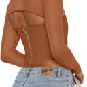 REORIA Women's Sexy Mesh Long Sleeve Boned Corset Top Trendy Y2K Square Neck Going Out Bustier Crop Tops (XXL)