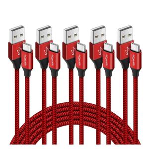etguuds USB A to USB C Cable 5-Pack (3/3/6/6/10 ft), Fast Charging Type C Charger Cord for iPhone 17 16 15 Pro Max Plus Air, Samsung Galaxy S25 S24 S23 S22 S21 S20 A56 A17 A16, Pixel, Moto G, Red