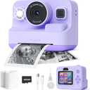 Instant Print Camera for Kids,2.4 Inch Screen Kids Instant Cameras, Christmas Birthday Gifts for Girls Age 3-12, Portable Toddler Toy for 3 4 5 6 7 8 9 10 Year Old Girls Boys Purple