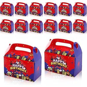 24pcs Spider Party Favor Boxes, Cartoon Happy Birthday Gift Boxes with Handle Portable Candy Cookie Goodie Treat Bags for Fans Spider Web Theme Halloween Birthday Party Supplies Decorations