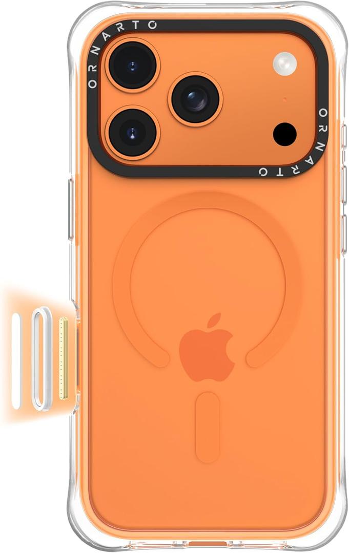 ORNARTO Air Case for iPhone 17 Pro Max Clear | Military-Grade Drop Protection | Camera Control Button | Compatible with MagSafe | Built-in Air Phone Cover - Orange