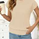 MEROKEETY Women's Fall Fuzzy Fleece Sweater Vest Cozy Cap Sleeve Crew Neck Pullover Knit Tops (Beige, XL)