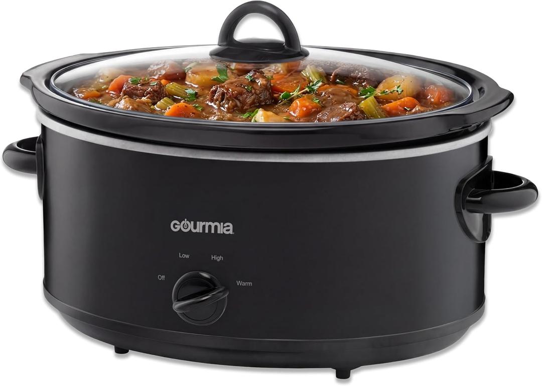 Gourmia Slow Cooker - 6 Quart Removable Ceramic Pot, Manual Controls with 3 Temperature Settings, Dishwasher Safe Crock and Glass Lid, Black