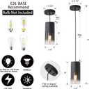 3-Pack Black Pendant Light Fixtures, Adjustable Modern Pendant Lights for Kitchen Island, Industrial Glass Pendant Lights for Dining Table Hallway Bedroom Living Room