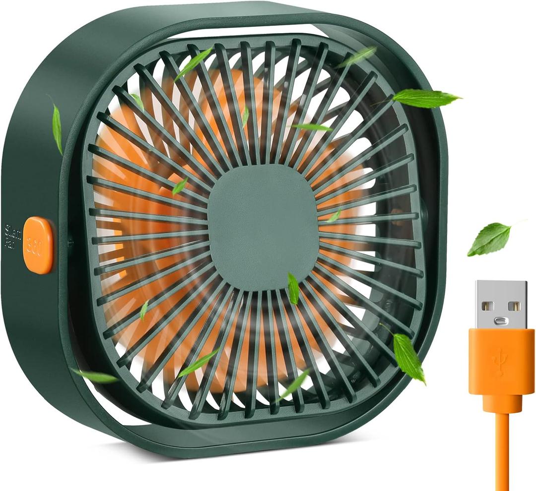 RJVW 4 Inch Small USB Desk Fan, 3-Speed Portable & 360Rotatable Mini Cooling Fan, USB-Powered Desktop Fan for Home Office Bedroom Dorm Indoor Outdoor Summer Gift (Green)