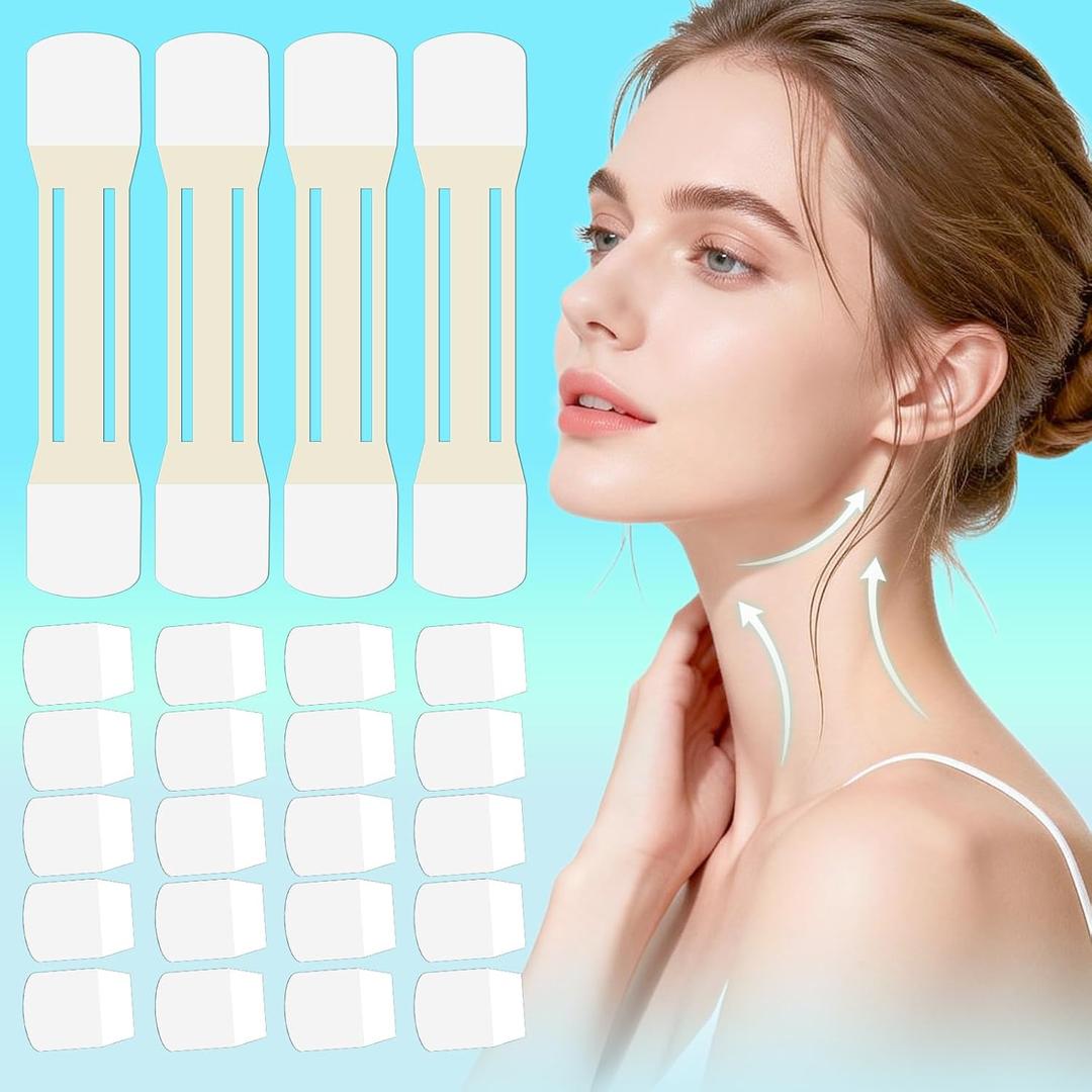 Neck Tape Lifting Invisible,60 PCS+4 Strips,Neck Lift Tape,Neck Tightening and Lifting,Neck Wrinkle Patches,Neck Less Tape Strips Clear for Sagging Skin Turkey Double Chin Jowls Wrinkles Women