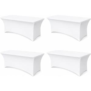 6FT White Table Cloth - 4 Pack Fitted Stretch Rectangle Spandex Tablecloth, Washable Table Cover for Party, Picnic, Wedding, Banquet, Birthday and Festival(30" x 72")