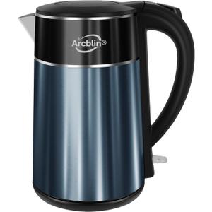 Electric Kettle 1.8L, 1350W Fast Boiling Tea Kettle and Hot Water Boiler, Double Wall Cool Touch Design with 100% Stainless Steel Interior, Auto Shut-Off & Boil-Dry Protection, Black and Navy Blue