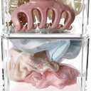 BLVRYVIO Hair Accessories Organizer for Girls, Clear 3 Stackable Acrylic Hair Tie Organizer for Headband, Bows, Cotton Swab Organization, Bathroom Containers Hair Clip Holder Storage with Lids