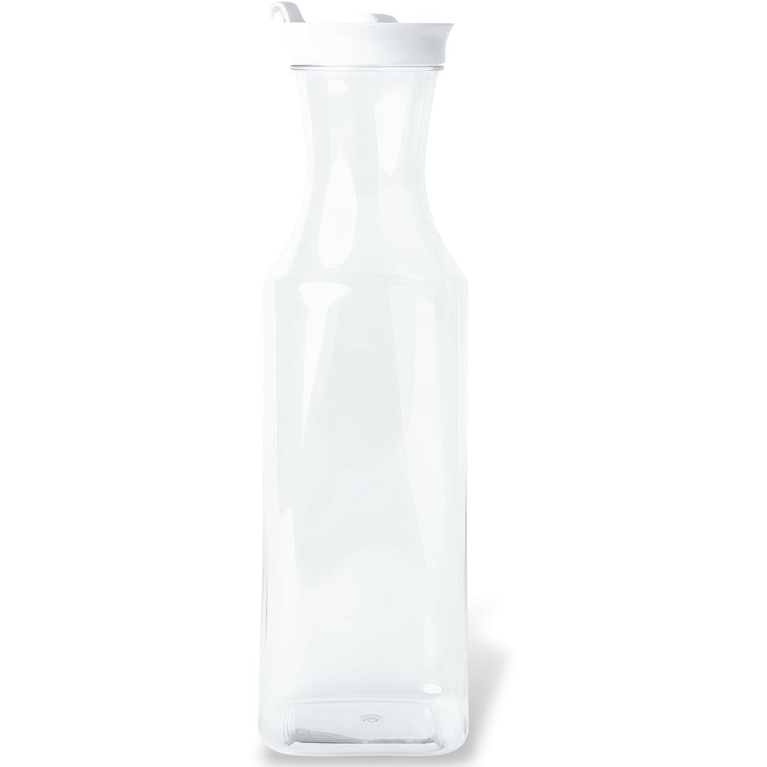 Blue Sky Square Clear Plastic Pitcher 34oz with White Lid - 12 Count | Elegant Serveware Perfect for Parties, Picnics and Gatherings