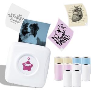 vretti Sticker Printer - TP2-Y Mini Portable Thermal Printer with 10 Rolls Thermal Paper, Inkless Sticker Machine Bluetooth Pocket Printer for iPhone, Study Notes, Pictures, Journal, DIY, Kids Gift