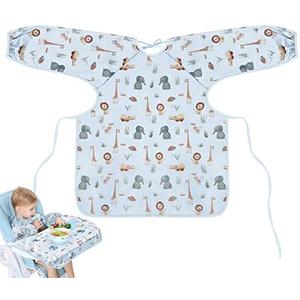 Vicloon Coverall Baby Feeding Bib, Weaning Bib Attaches to Highchair and Table, Long Sleeves Bib with Waterproof, Comfortable,Machine Washable, Baby Bib For 6 Month to 3 Years Old (Blue)