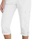 GRAPENT Cargo Capri Pants for Women High Waisted Relaxed Fit Elastic Knit Waist Casual Capris Trousers Cropped Pants (Large, Off-white)