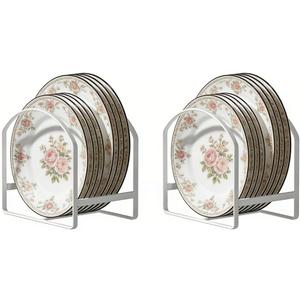 2 Pack Kitchen Plate Holder Organizer for Cabinet Space Saver Dinner Dish Storage Rack Upright Dish Drying Racks Metal Plate Dish Racks Stand for Cupboard and Countertop Rustproof Large White