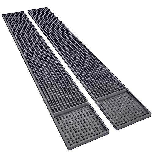 Noverlife 2PCS Countertop Bar Mats, 24x3in Flexible Non Slip Gray Glass Drying Mats for Restaurant Kitchen