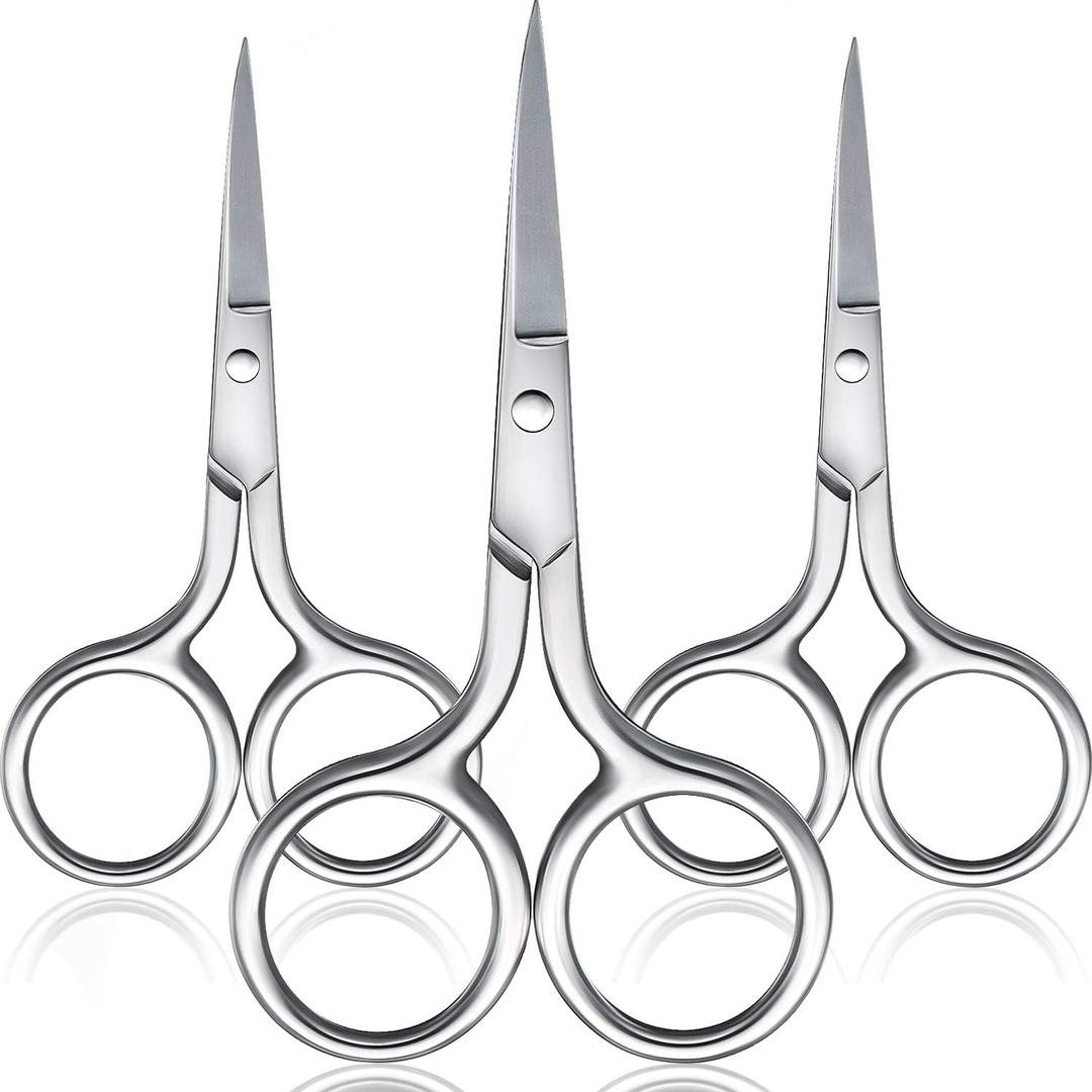 Mudder 3 Pack Small Nose Scissors Facial Hair Trimming Mini Beauty Stainless Steel Grooming Pointed Scissor for Grooming Eyebrows, Nose, Mustache, Beard (Silver)