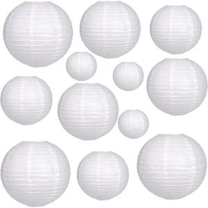 12Pcs Paper Lanterns 6, 8, 10, 12,Paperlanterns Party Decoration, White Paper Lanterns for Wedding, Bridal, Birthday, Outdoor, Home, Garden, Holiday and Party.