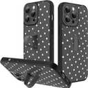 KANGHAR Compatible with iPhone 14 Pro Case Black Dot Pattern Cute Wristband Stand Phone Cover for Women Girls Men Shockproof Slim Protective Cover Phone 14 Pro 6.1 Inch