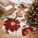 jinchan Lora Round Rug 7ft Vintage Floral Area Rugs for Living Room - Washable Rug Soft Non-Slip Indoor Boho Flower Print Circle 7' Round Accent Christmas Carpet for Dining Room Bedroom Cream