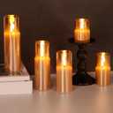 Gold Glass Flameless Candles with Remote Batteries, Flickering Slim LED Pillar Candles Home Table Decor Set of 5