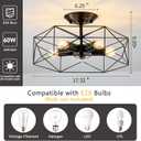 5-Light Farmhouse Semi Flush Mount Ceiling Light Fixture, Modern Black Ceiling Light, Industrial Close to Ceiling Light with Metal Hexagon Cage Ceiling Lamp for Kitchen, Hallway, Bathroomcloset