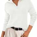 PRETTYGARDEN Women's Fall Quarter Zip Pullover Sweaters 2026 Dressy Casual Long Sleeve V Neck Collared Knit Jumper Tops (White, XL)