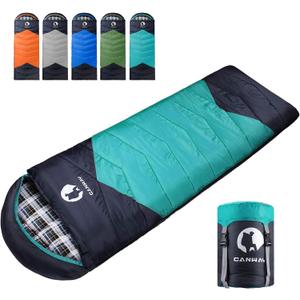 CANWAY Flannel Sleeping Bag for Adults Kids Girls Boys Camping Backpacking Sleeping Bag for Cold & Warm Weather with Compression Sack (Cyan)