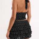 Women's Y2K Polka Dots Backless Halter Tops Sleeveless Ruched Fitted Low Cut Crop Top (Black, S)