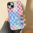Compatible with iPhone 14 Plus Case, Cute Fashion Aesthetic Colorful Checkered Pattern Cover for Women, Shockproof Soft TPU and Hard PC Protective Phone Case for iPhone 14 Plus 6.7"