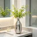Hosley Silver Vase for Decor 8.75" Hammered Metal Flower Vase, Modern Tabletop Centerpiece Vases for Living Room Decor, Dining Table, Weddings, Faux Dried Floral Decorative Vases