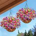 2 Pack Artificial Hanging Flowers for Outdoors, Fake Hanging Plants with 12" Baskets, 24 Pcs UV Resistant Artificial Hanging Flowers for Decoration Outdoors Garden Patio Porch Yard Spring Summer Decor