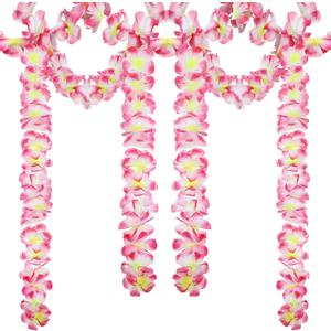 12 Pcs Tropical Flower Banner Hawaiian Garland Luau Flower Leis Garland Bulk Hawaii Party Decor Tropical Garland for Hawaii Summer Luau Tropical Decor(Hot Pink)