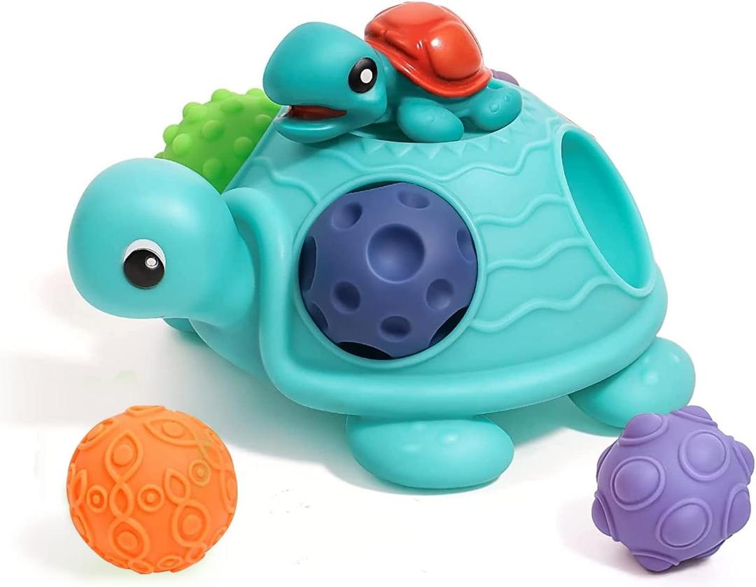 ROHSCE Sensory Balls Montessori Toys for Babies 6-12 Months, Baby Sensory Toys Turtle Toys Bright Color Textured Multi Soft Balls, BPA Free Ball for Toddlers 1-3 Teething Gifts (Green-Turtle Piggy Bank Ball)