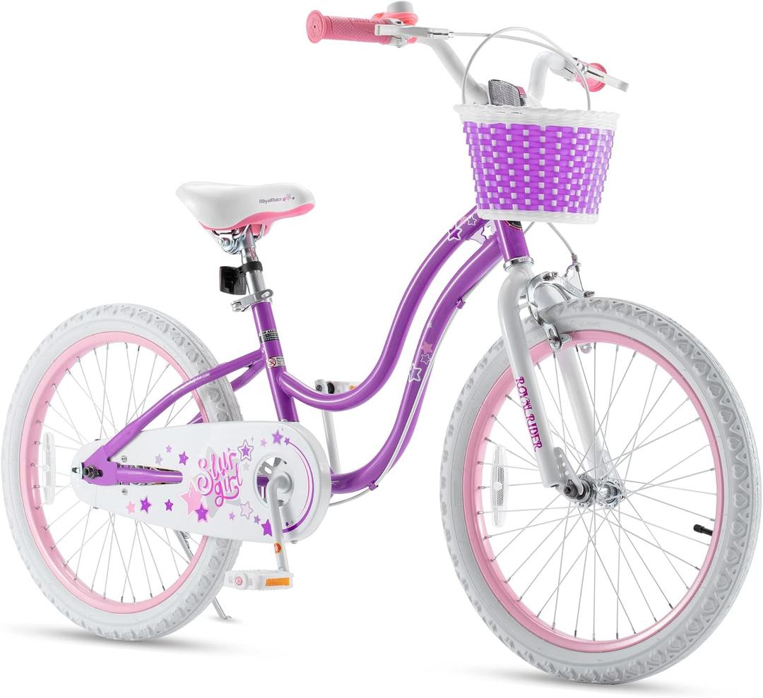 RoyalBaby Girls Bike with Training Wheels and Dual Handbrake, Stargirl Kids Bicycle 20 Inch Toddlers to Big Kids 7-13 Years, Lavender, 20 Inch with Dual Handbrake and Kickstand