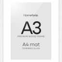 Homeforia A3 Picture Frame White Wood, High-End Oak 11.7 x 16.5 White Poster Frames Matted to 8.3 by 11.7 Photo, 11.7x16.5 Size Wooden Frame with Mat 8.3x11.7 Print, Tempered Glass, Wall Kit, Set of 1