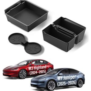 BMZX Center Console Organizer for New Tesla Model Y Juniper (2025-2026) & Model 3 Highland (2024-2025), Organizer and Cup Holder 3PCS for Model Y Model 3 Accessories