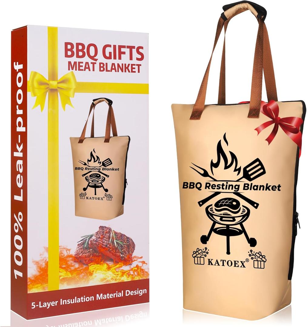 BBQ Blanket for Resting Meat, Smoking Meat Insulated Bag for Large Brisket/Turkey/Men Gifts, Upgrade Grilling Meat Insulated Resting Bag Made of Washable Oxford Cloth - Easy to Clean (21in Brown with Handle)