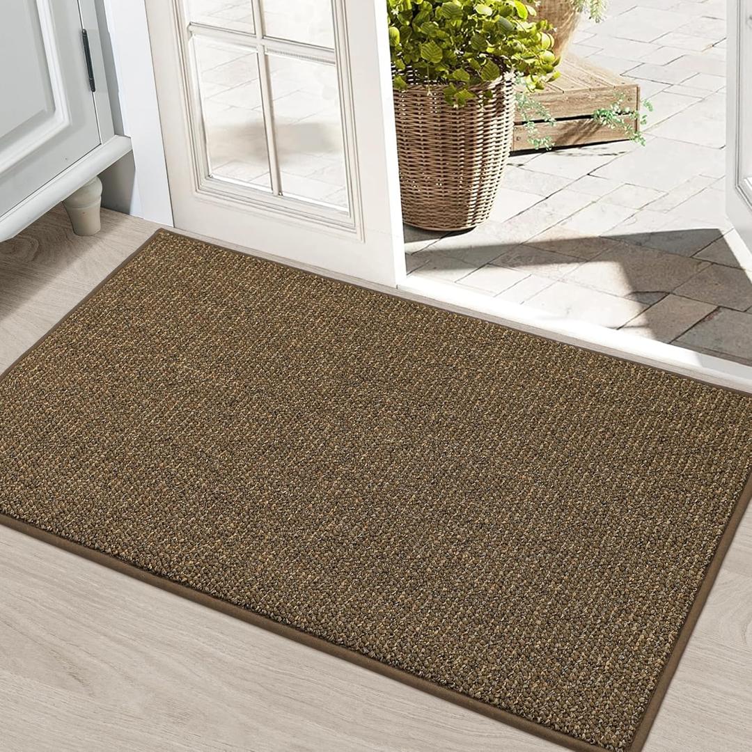 BEQHAUSE Dirt Trapper Door Mat 24" x 35", Non-Slip Washable Doormats Entrance Mat, Dirt Resistant and Absorbent Welcome Mat, Low Profile Floor Mats for Front Back Door and Entryway, Brown