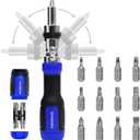 SHARDEN Ratchet Screwdriver 13-in-1 Multi Screwdriver Tool All in One Ratcheting Screwdriver Set with Phillips, Flat Head, Torx, Hex, Square, 180 Degree Pivoting Adjustable Angle Screw Driversets Set (Blue)