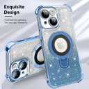 KANGHAR for iPhone 15 Case, Support for MagSafe [Four Corner Cushion Series] Kickstand Electroplate Edge Shockproof Durable Full Body Protection for Girls Women -Blue