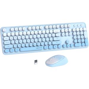 UBOTIE Colorful Computer Wireless Keyboards Mouse Combos, Typewriter Flexible Keys Office Full-Sized Keyboard, 2.4GHz Dropout-Free Connection and Optical Mouse (Blue Gradient)