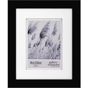 Gallery Solutions - 8"x10" Flat Black Picture Frame - Tabletop or Wall Mount - For 5"x7" Photos with Double White Mat - Versatile-Elegant For Home or Office Dcor - Traditional Photo Frame