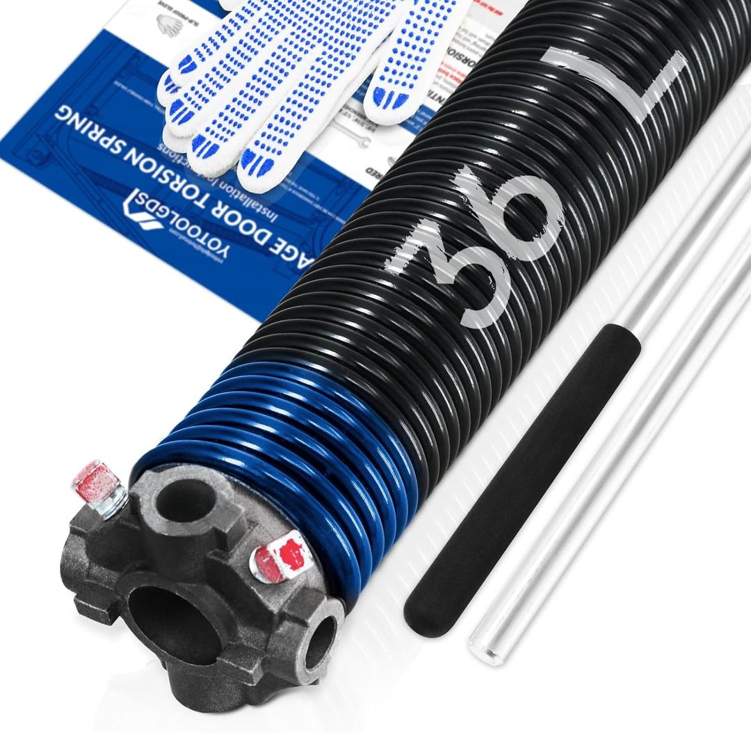 Left Hand WindBlack Cone2" Garage Door Torsion Spring with Non-Slip Winding Bars & Gloves, High Precision Electrophoresis Black Coated, for Replacement, MIN 16,000 Cycles (0.262x2''x36'')