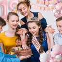 19th Birthday Decoration for Girls Pink Birthday Party Balloon Decoration Set Happy Birthday Banner Crown Birthday Strap Confetti Balloons Birthday Party (19th)