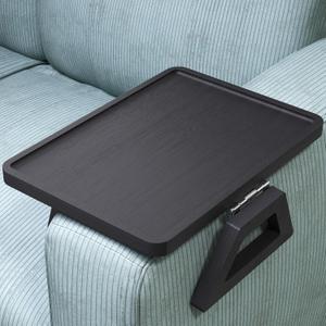 Couch Arm Tray,Bamboo Folding Sofa Tray,Sofa Armrest Trays Clip-On Couch Desk for Drinks,Snacks,Phone,Remote ControlBlack (12.8x9.4"Classic)